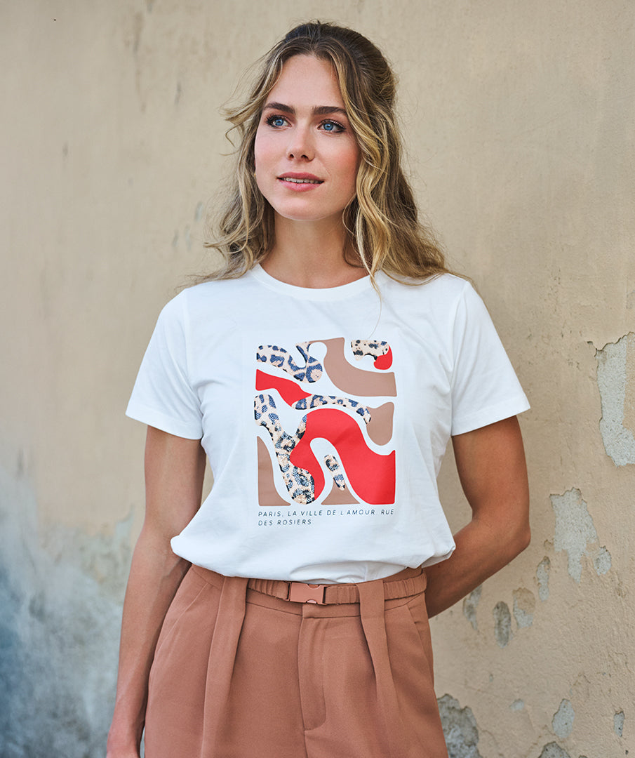 ESQUALO SPICY PARIS Leopard Colorful Graphic White Tee