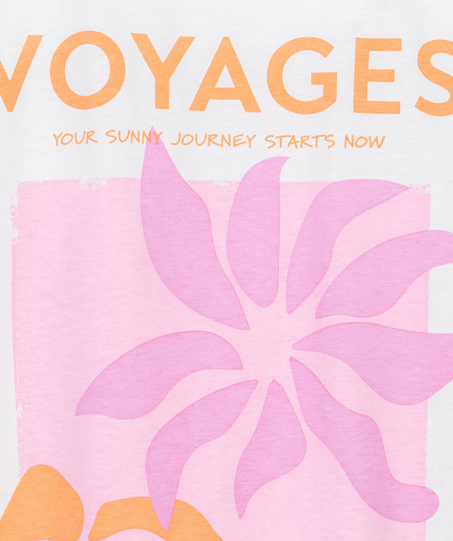 ESQUALO GIGI TRAVEL Exotic Colorful Floral Print White Tee