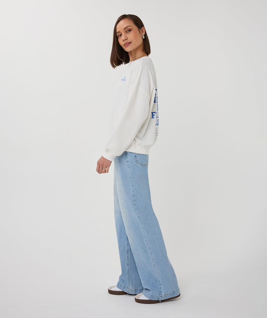 ESQUALO CITIES White & Blue Graphic Crewneck Sweater