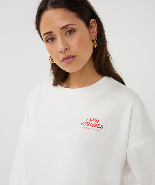 ESQUALO CITIES White & Red Graphic Crewneck Sweater