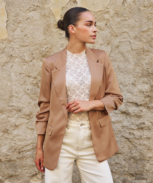ESQUALO EMERY Tan Cappucino Café 3/4 Sleeve Luxe Blazer Jacket