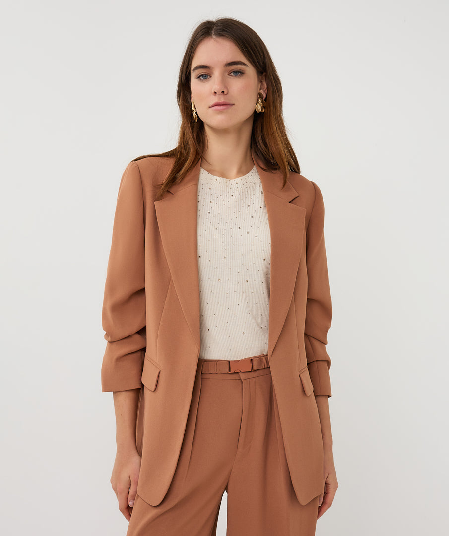 ESQUALO EMERY Tan Cappucino Café 3/4 Sleeve Luxe Blazer Jacket