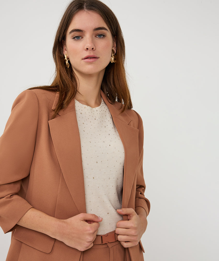 ESQUALO EMERY Tan Cappucino Café 3/4 Sleeve Luxe Blazer Jacket