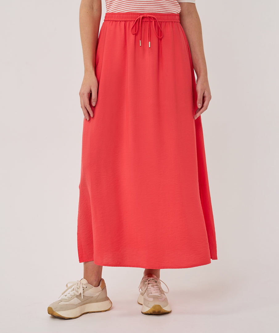 ESQUALO Jane Skirt – Chili Red Tencel-Blend Skirt with Elastic Waist & Drawstring