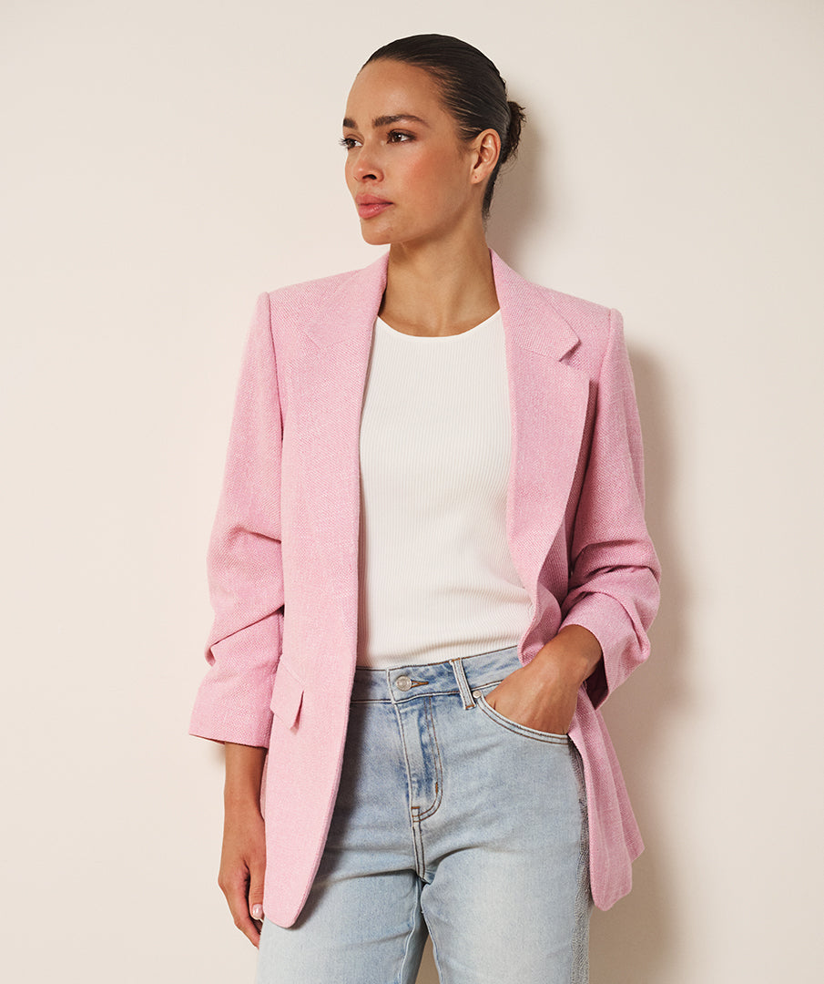 ESQUALO ROSE Fresh Pink Linen-Look 3/4 Sleeve Blazer Jacket
