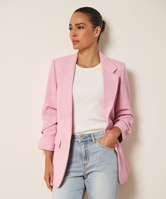 ESQUALO ROSE Fresh Pink Linen-Look 3/4 Sleeve Blazer Jacket