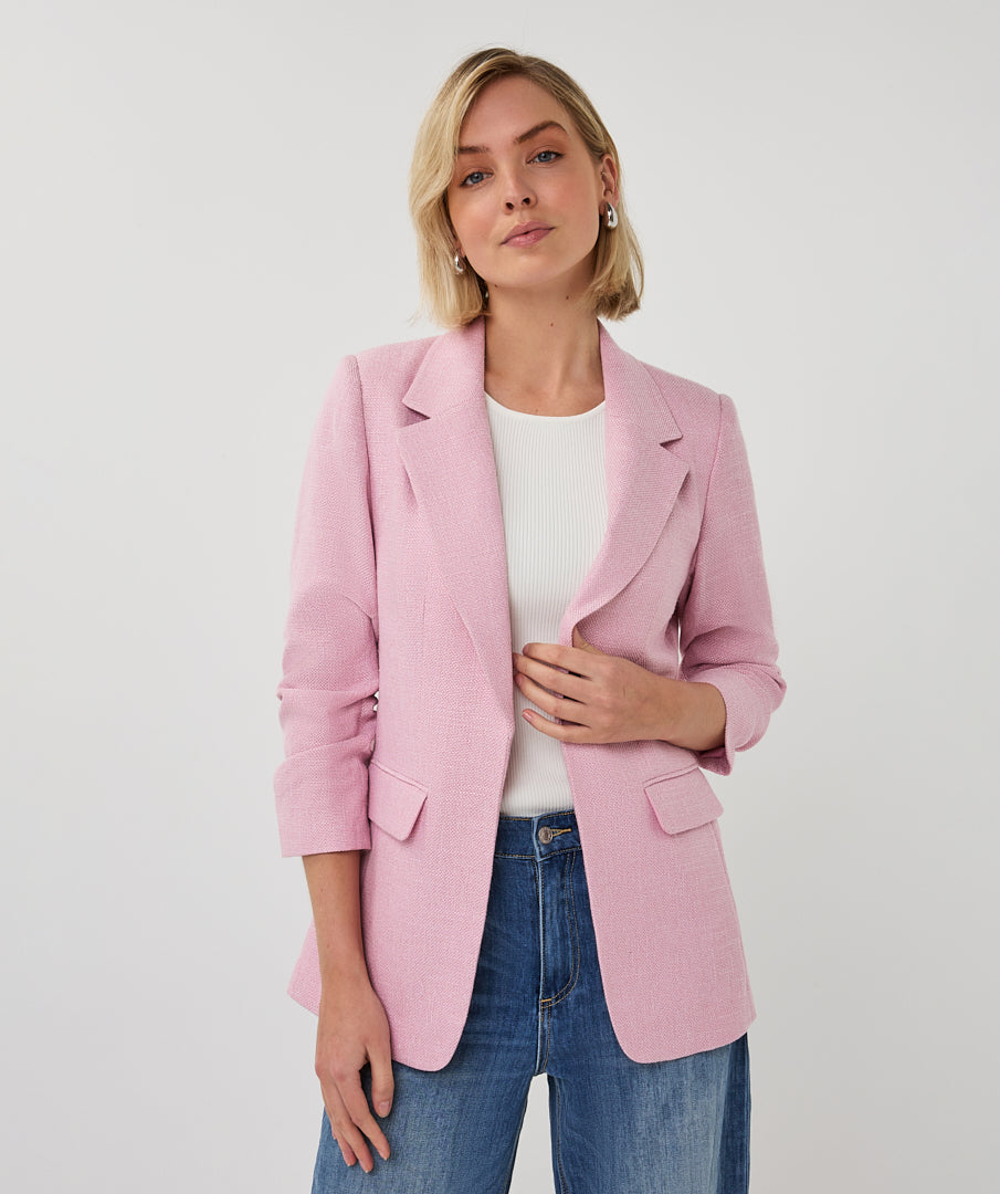 ESQUALO ROSE Fresh Pink Linen-Look 3/4 Sleeve Blazer Jacket
