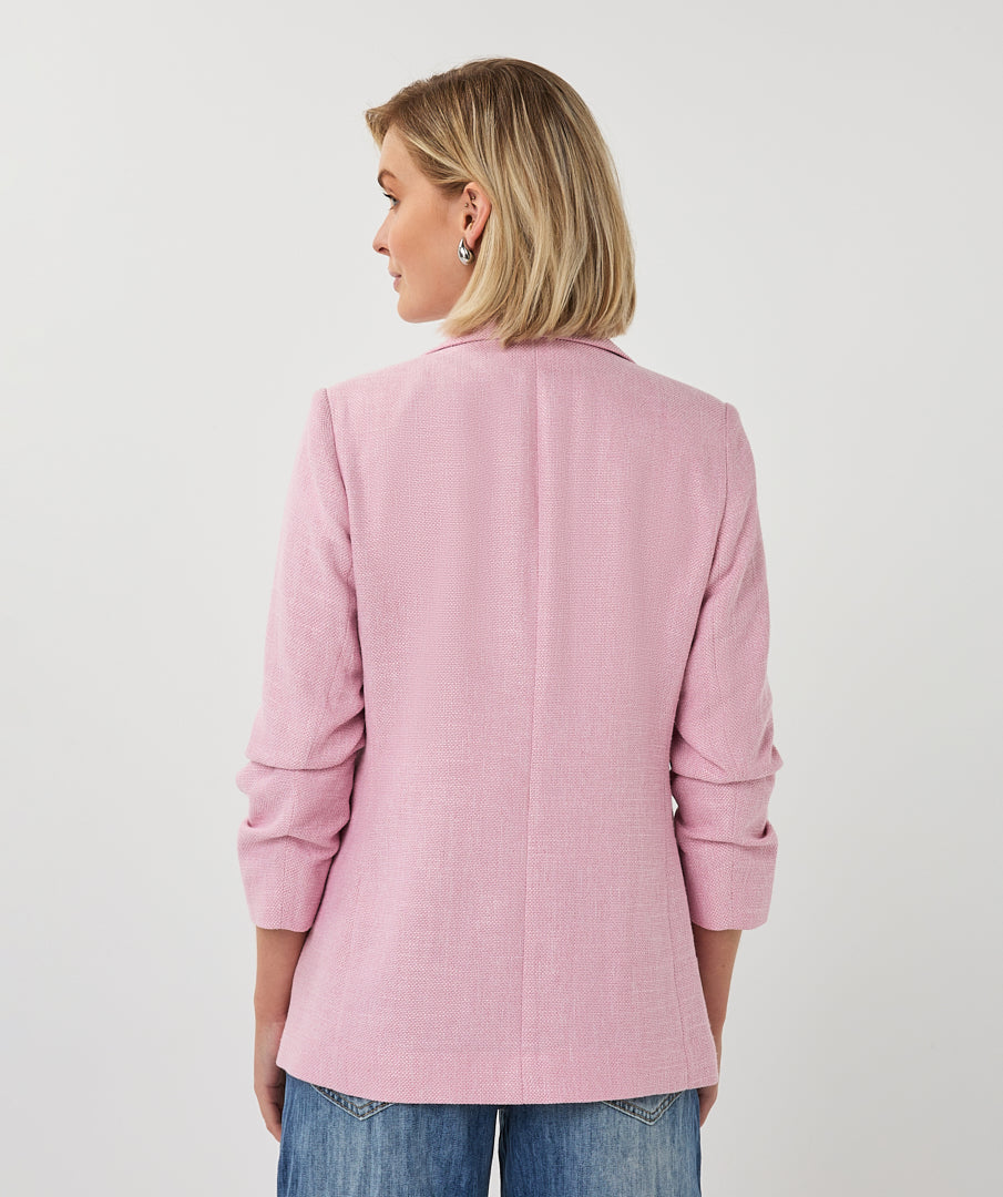 ESQUALO ROSE Fresh Pink Linen-Look 3/4 Sleeve Blazer Jacket