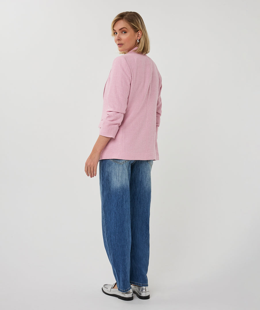 ESQUALO ROSE Fresh Pink Linen-Look 3/4 Sleeve Blazer Jacket