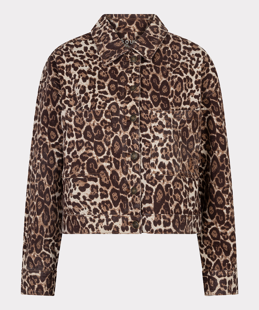 ESQUALO ASHTON Leopard Boxy Fit Denim Jean Jacket