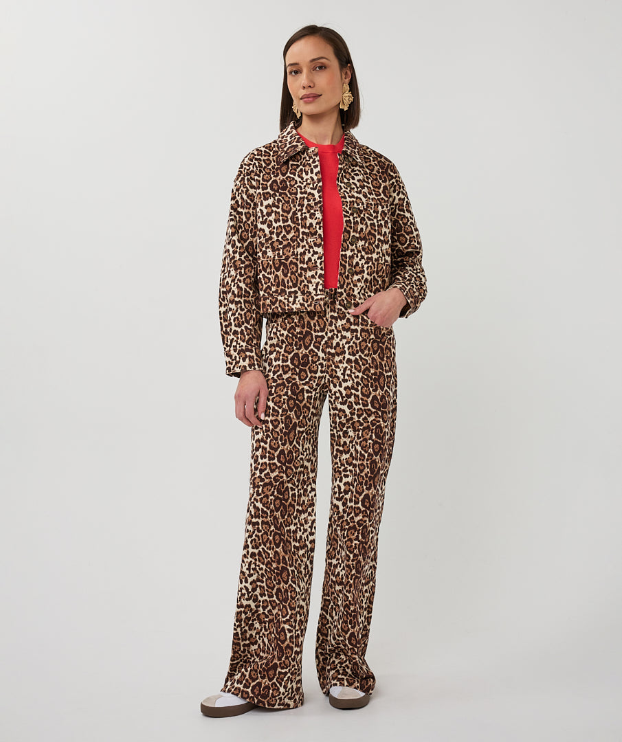 ESQUALO ASHTON Leopard Print Denim Jean Trousers
