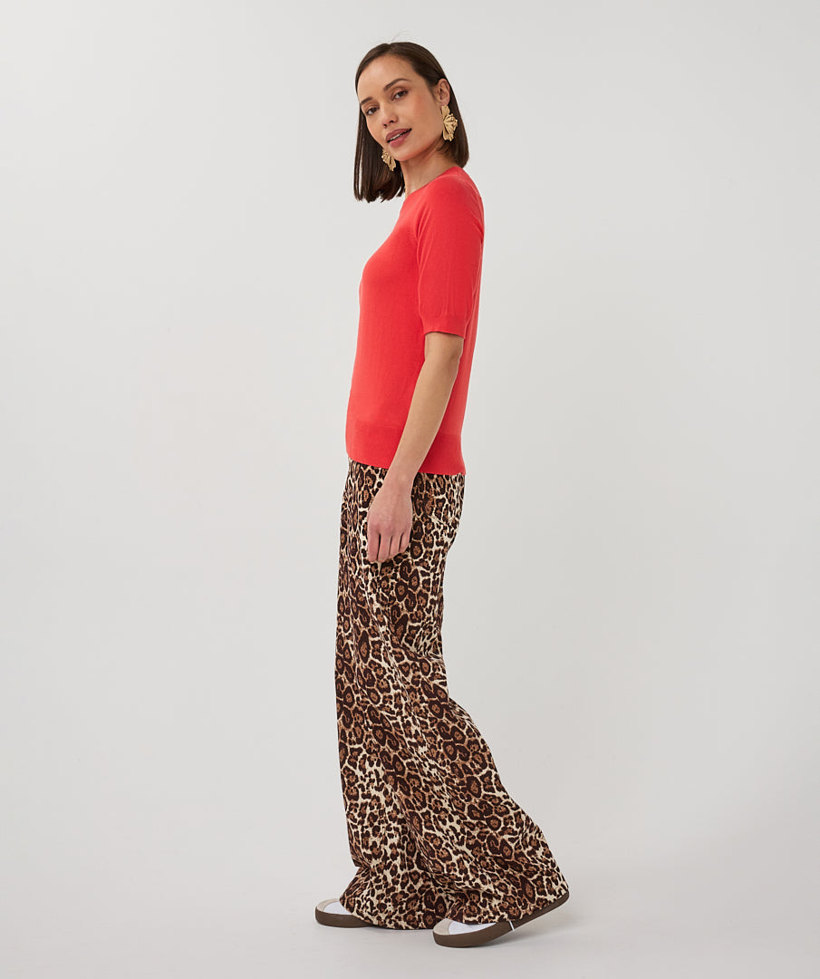 ESQUALO ASHTON Leopard Print Denim Jean Trousers