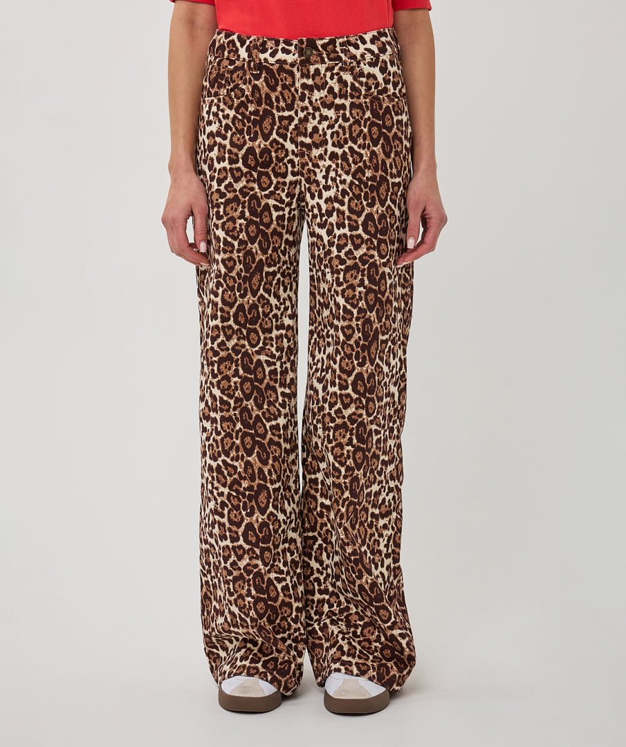 ESQUALO ASHTON Leopard Print Denim Jean Trousers