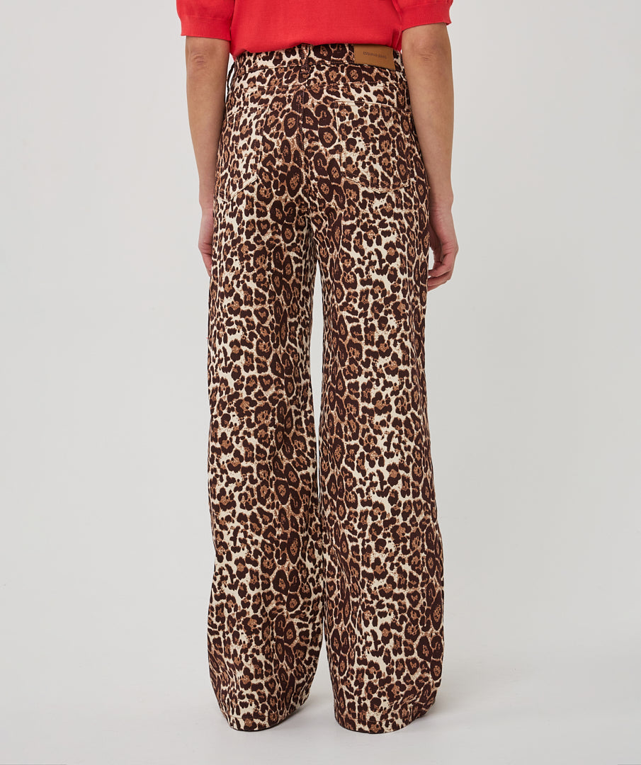 ESQUALO ASHTON Leopard Print Denim Jean Trousers