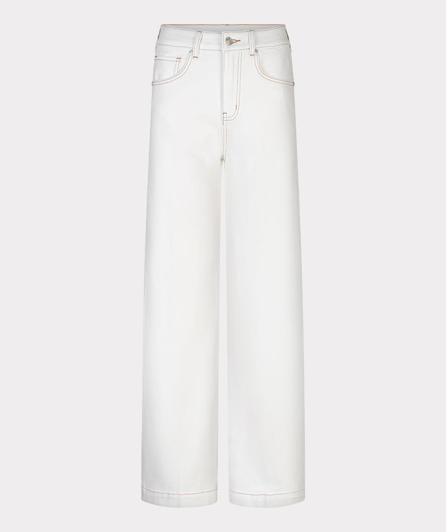 ESQUALO CLÉMENCE Crisp White Wide-Leg Denim Jean & Tan Cross-Stitching