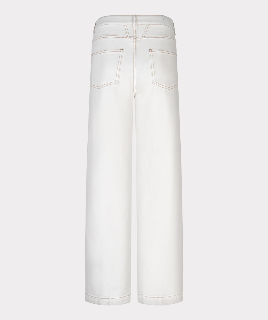ESQUALO CLÉMENCE Crisp White Wide-Leg Denim Jean & Tan Cross-Stitching