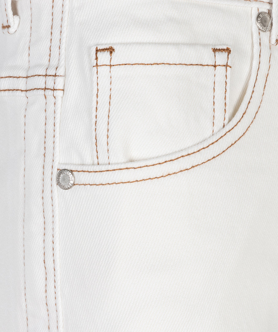 ESQUALO CLÉMENCE Crisp White Wide-Leg Denim Jean & Tan Cross-Stitching