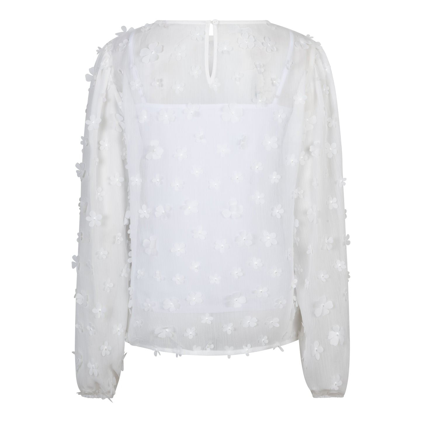 ESQUALO DAISY Elegant Floral Appliqué Sheer Blouse