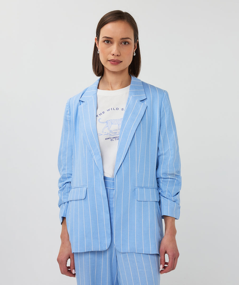 ESQUALO Blue White Striped Linen Blend Blazer