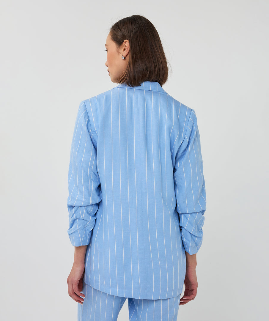 ESQUALO Blue White Striped Linen Blend Blazer