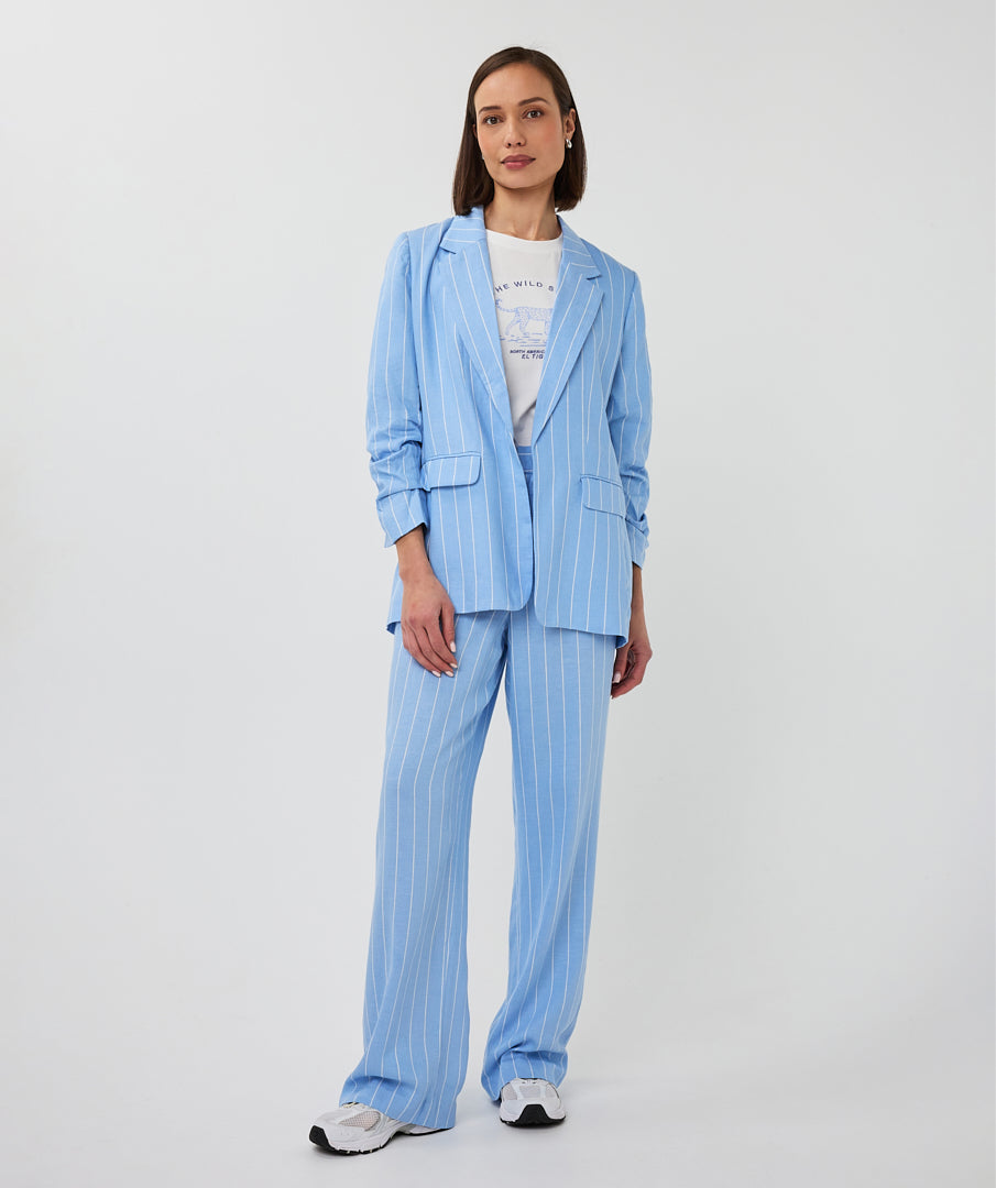 ESQUALO Blue White Striped Linen Blend Trousers