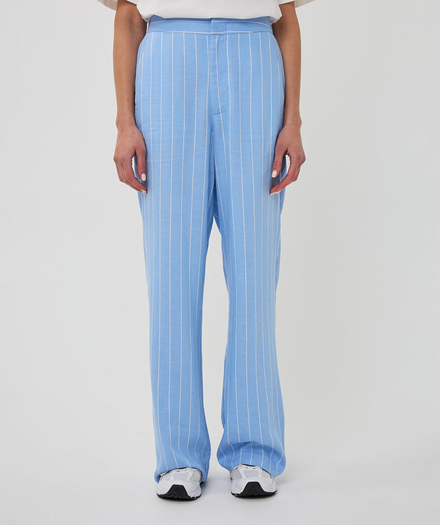 ESQUALO Blue White Striped Linen Blend Trousers
