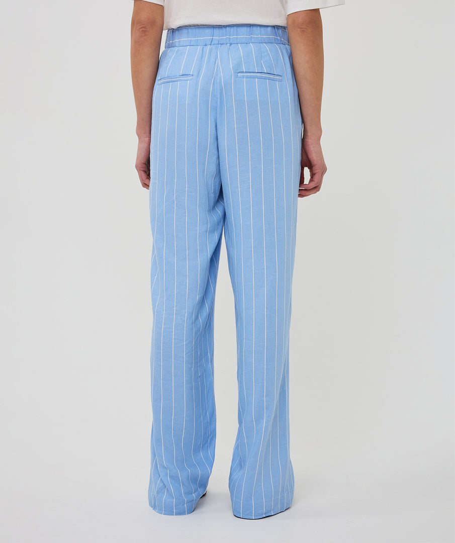 ESQUALO Blue White Striped Linen Blend Trousers