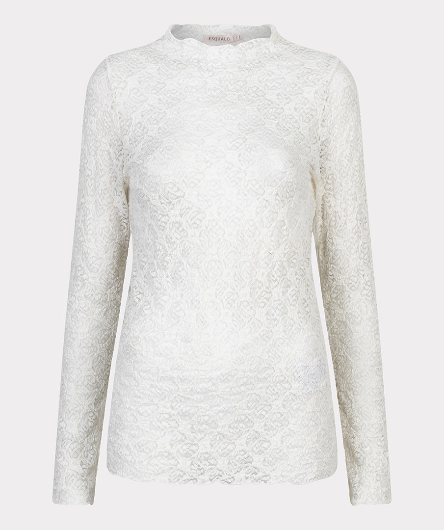 ESQUALO Valentina Cream Sheer Lace Mesh Longsleeve Top