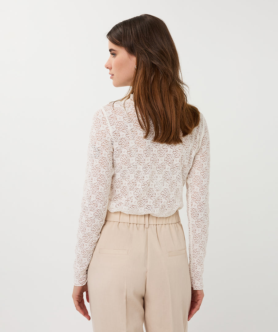 ESQUALO Valentina Cream Sheer Lace Mesh Longsleeve Top