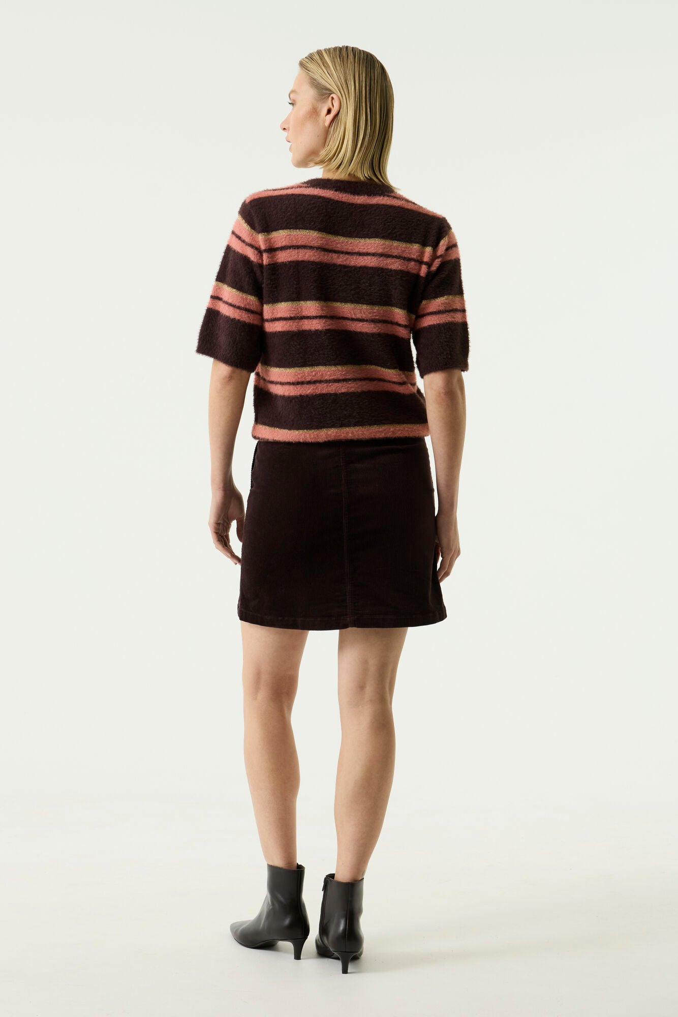 GARCIA BREE Chocolate Brown Corduroy Mini Skirt – High-Waisted Button Front Skirt