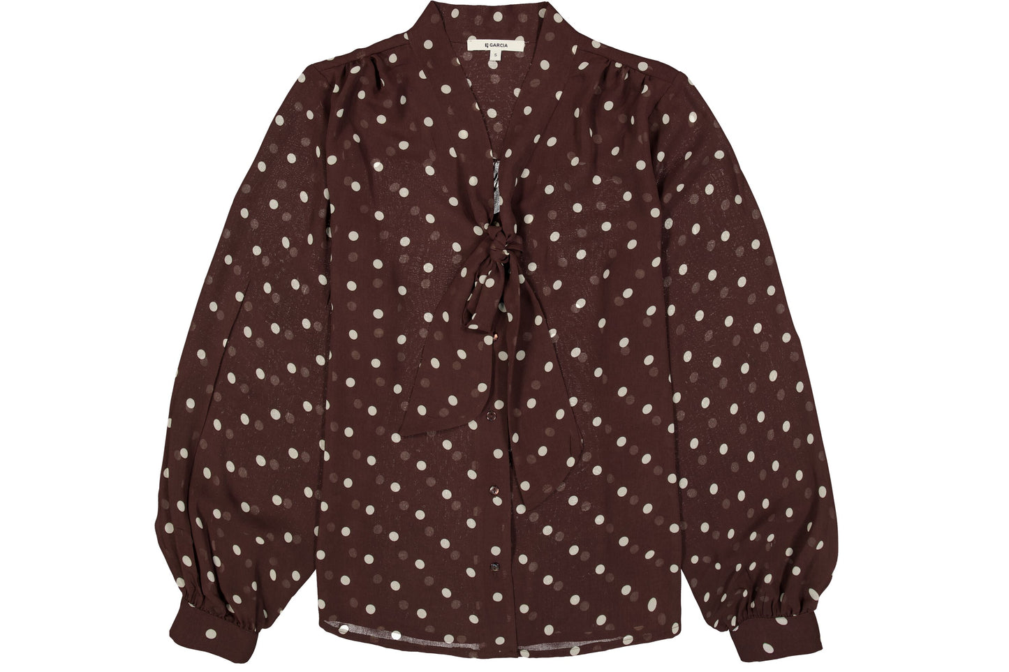 GARCIA DIANA Chocolate Brown Polka Dot Chiffon Tie-Neck Blouse