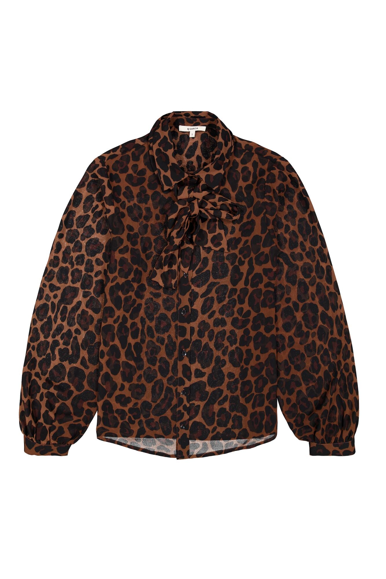 GARCIA JACKIE Brown Leopard Print Chiffon Tie-Neck Blouse