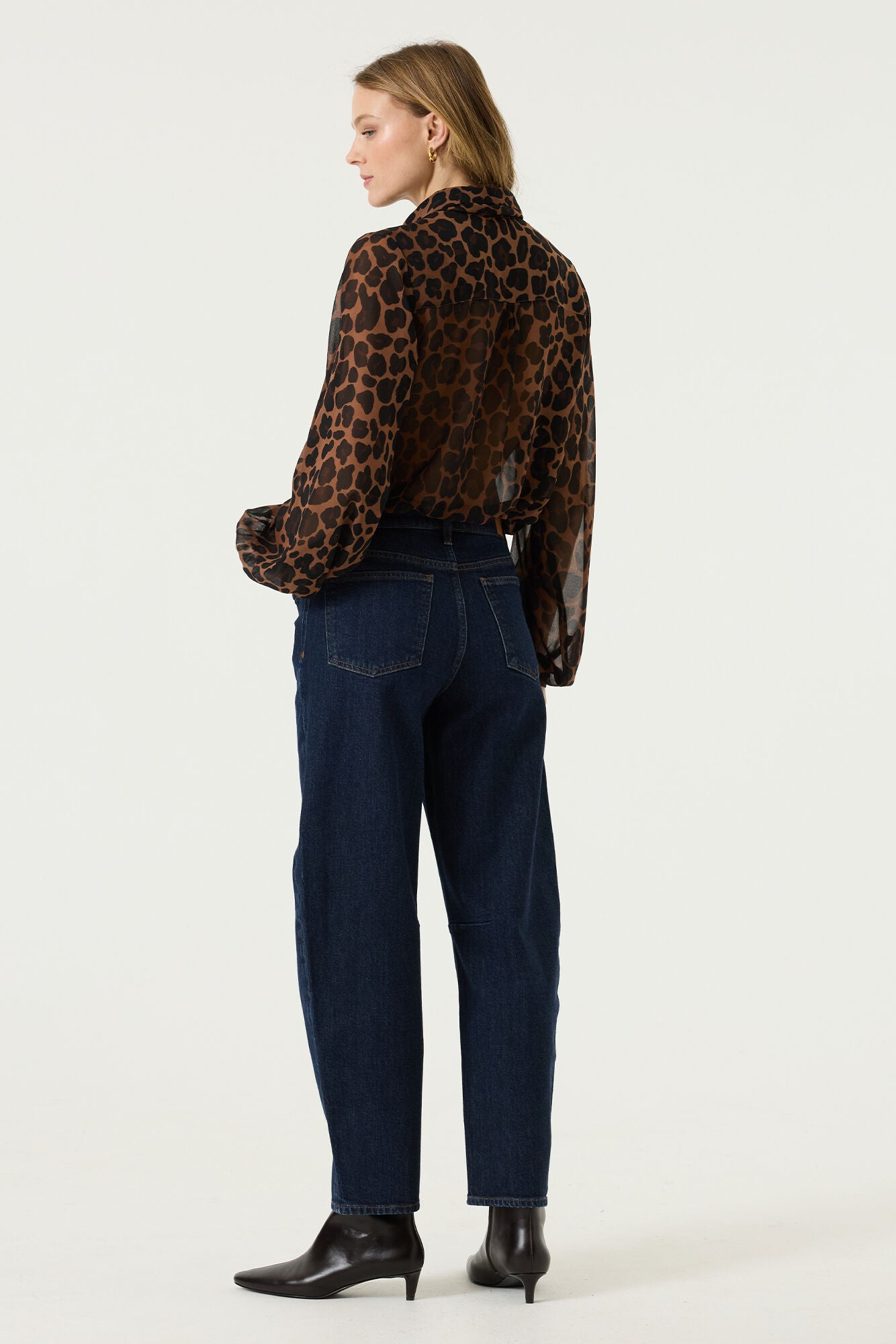 GARCIA JACKIE Brown Leopard Print Chiffon Tie-Neck Blouse