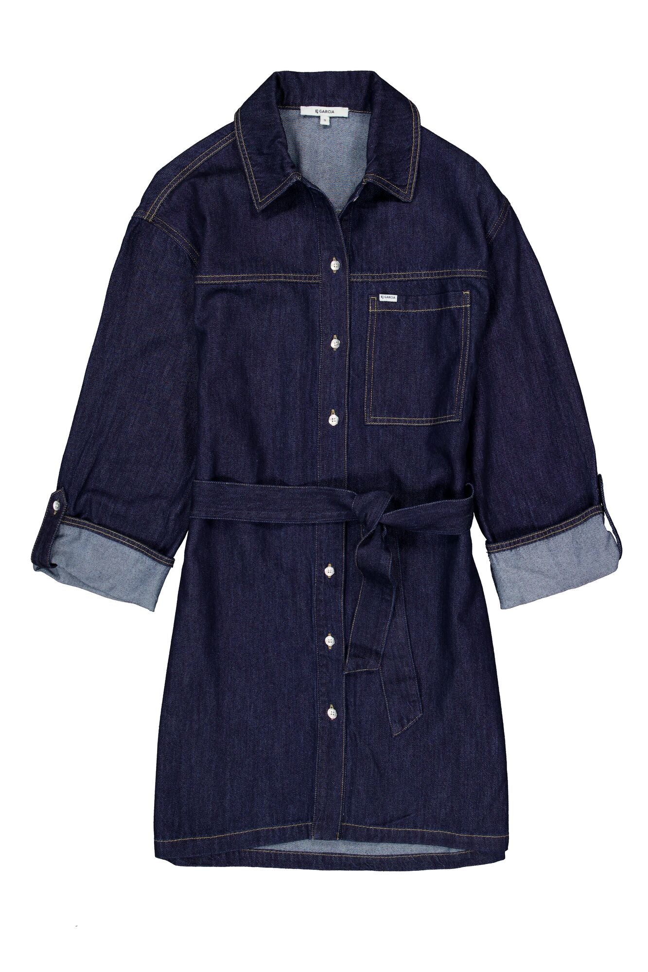 GARCIA DELPHINE Dark Blue Denim Belted Shirt Dress