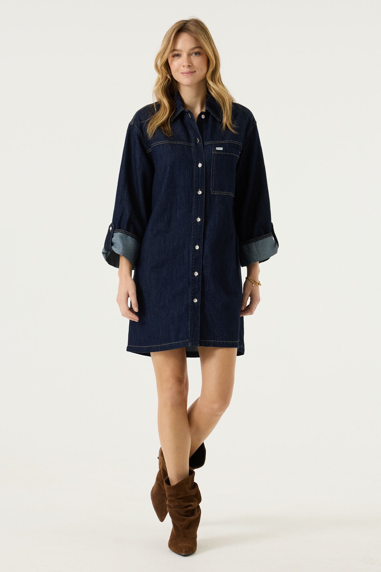 GARCIA DELPHINE Dark Blue Denim Belted Shirt Dress