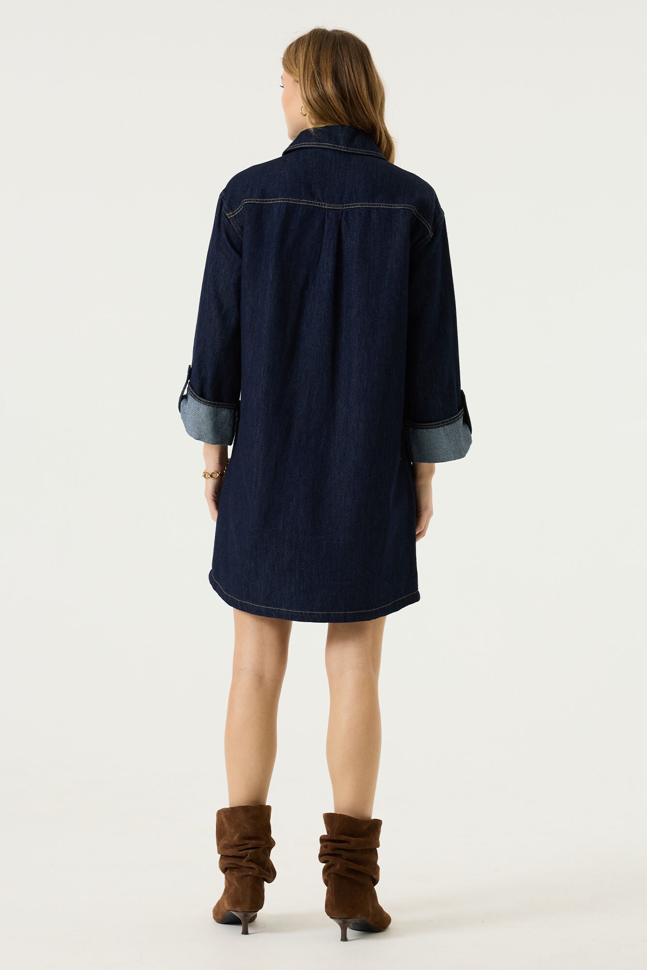 GARCIA DELPHINE Dark Blue Denim Belted Shirt Dress