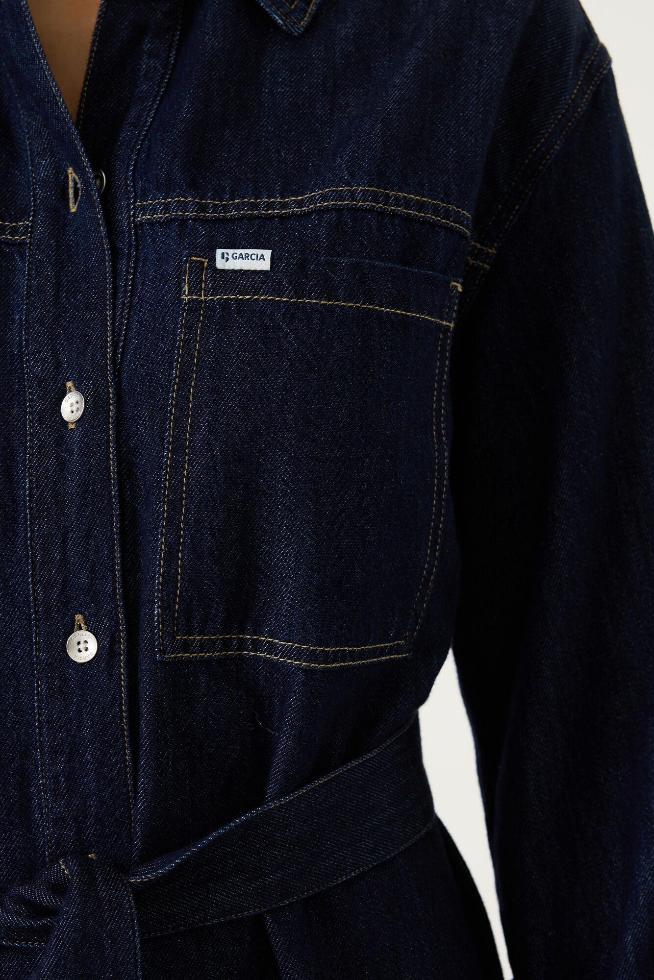 GARCIA DELPHINE Dark Blue Denim Belted Shirt Dress