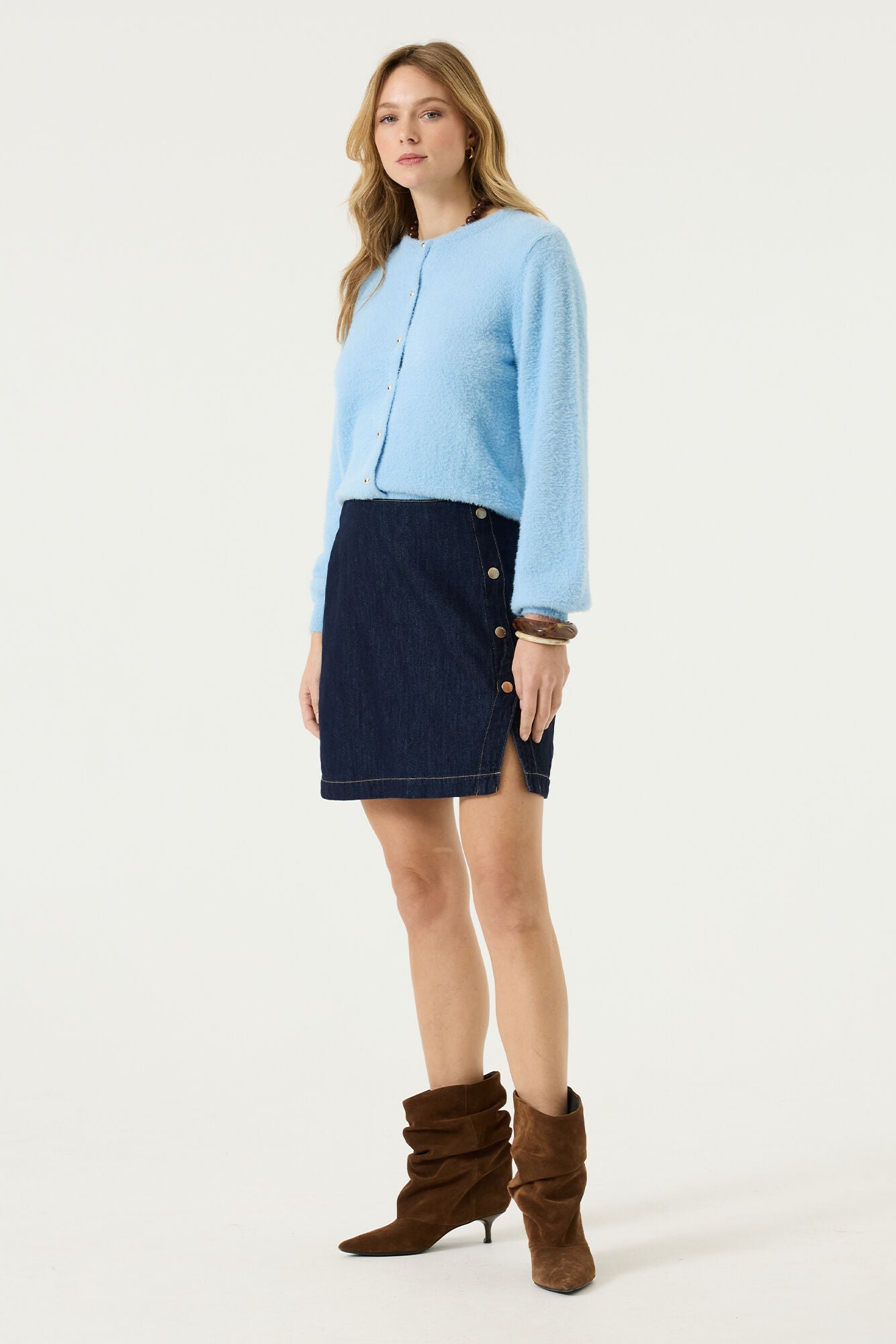 GARCIA DELPHINE Dark Blue Denim Button-Front Mini Skirt