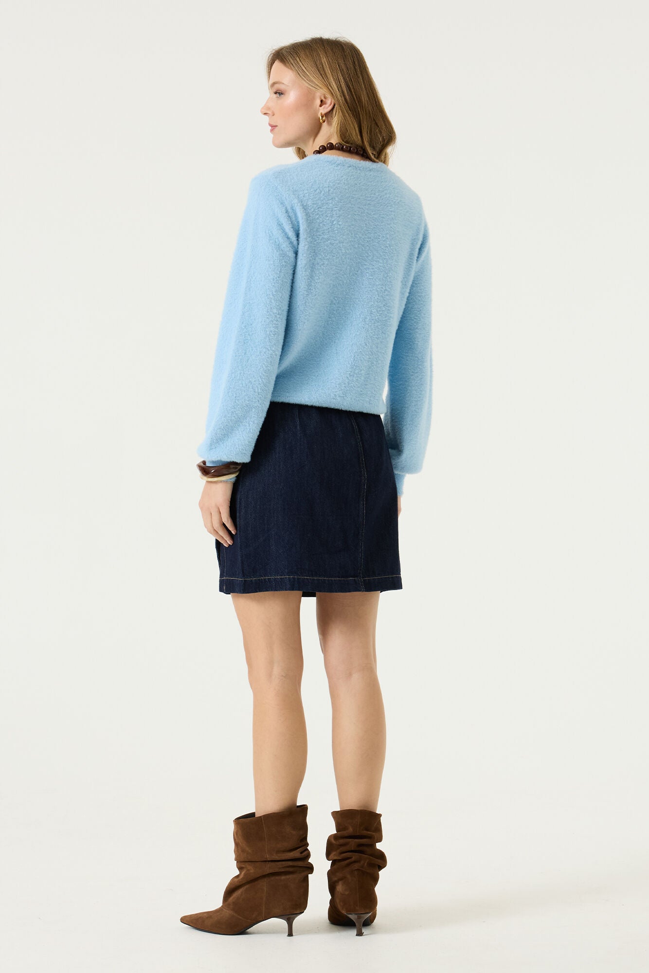 GARCIA DELPHINE Dark Blue Denim Button-Front Mini Skirt