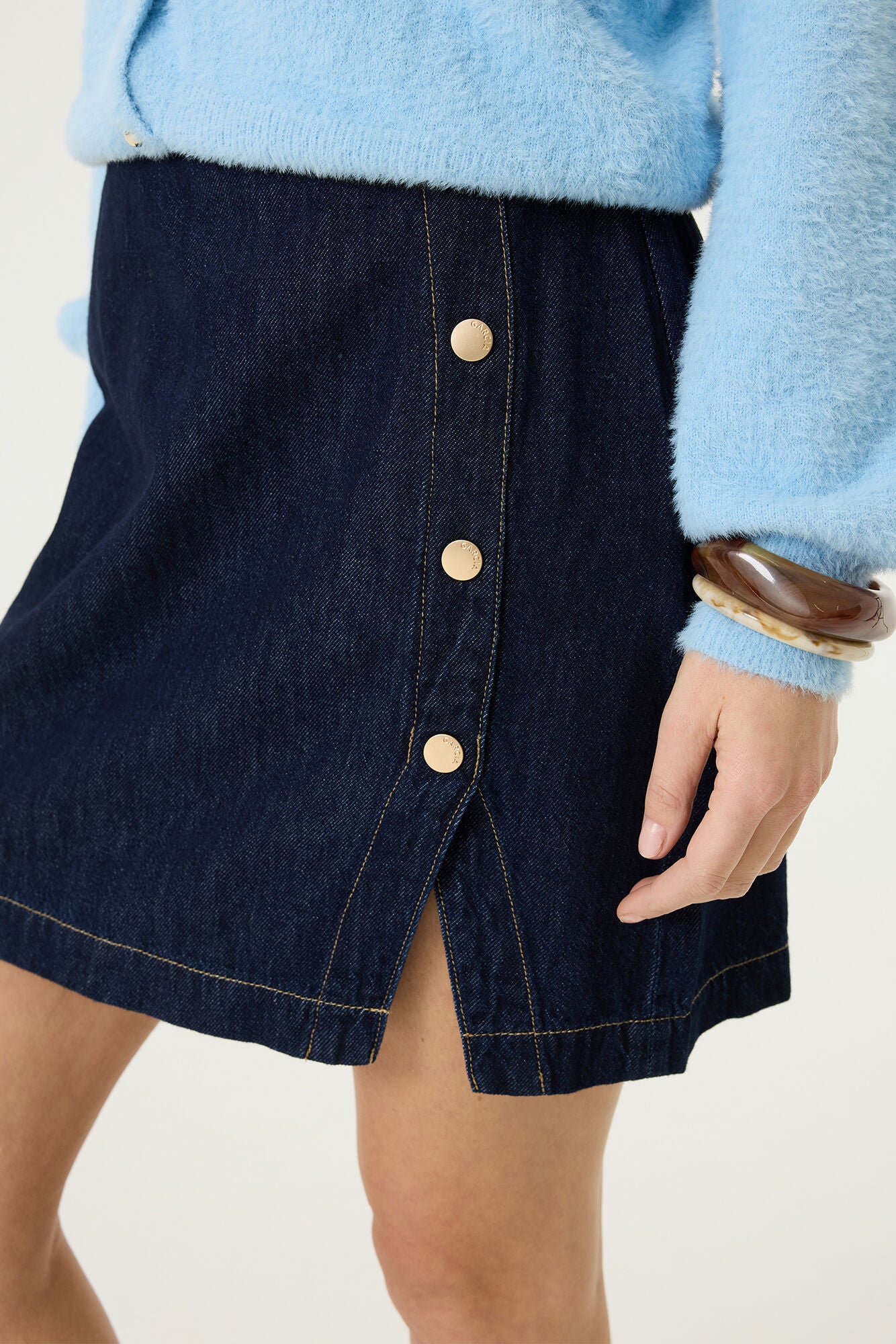GARCIA DELPHINE Dark Blue Denim Button-Front Mini Skirt