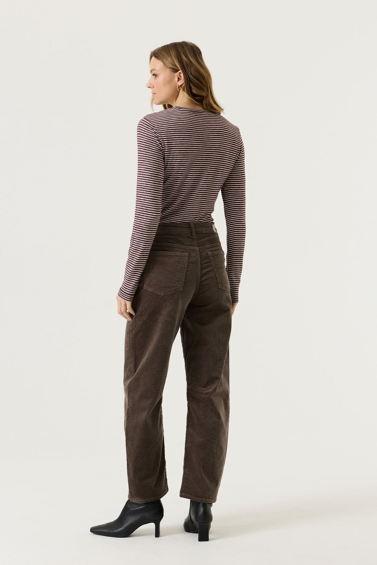 GARCIA LISA Burgundy Red & Cream Striped Long Sleeve Top