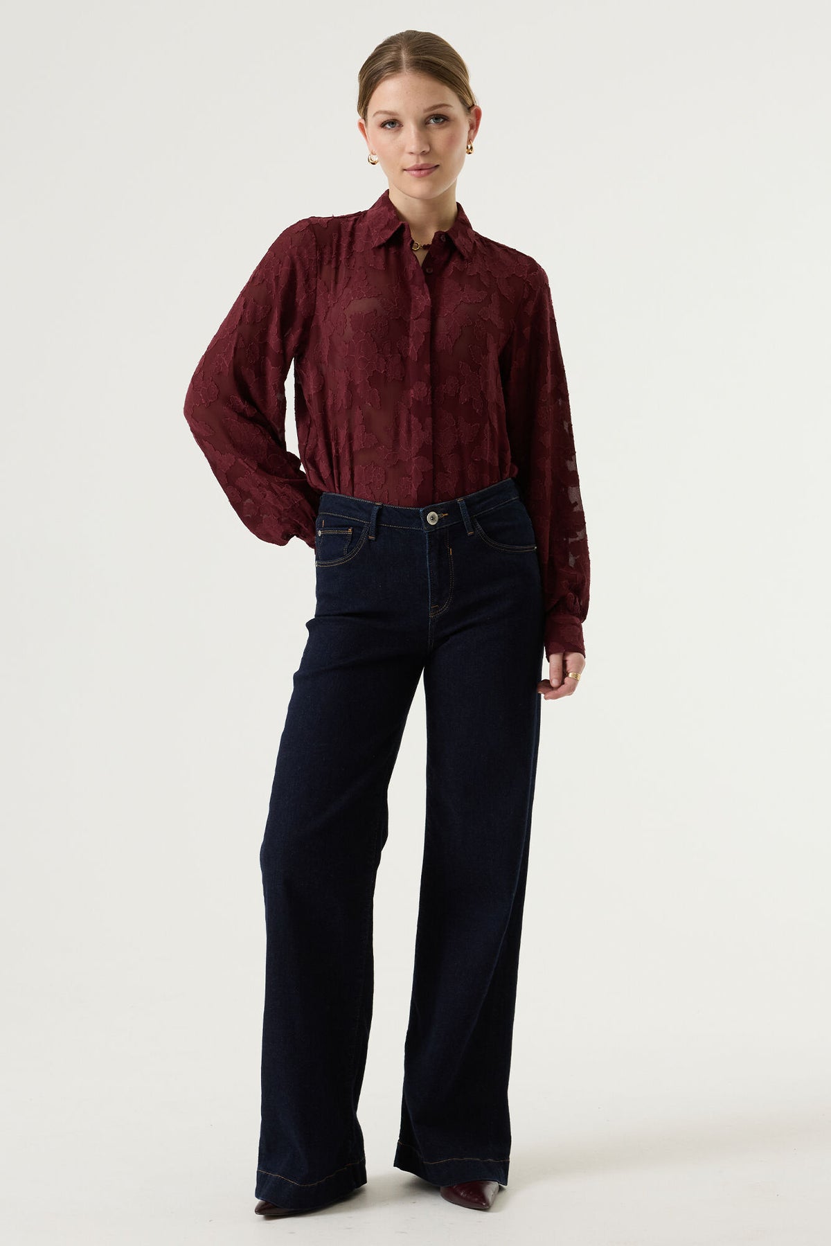 GARCIA LEIGHTON Blouse en jacquard floral bordeaux et bordeaux