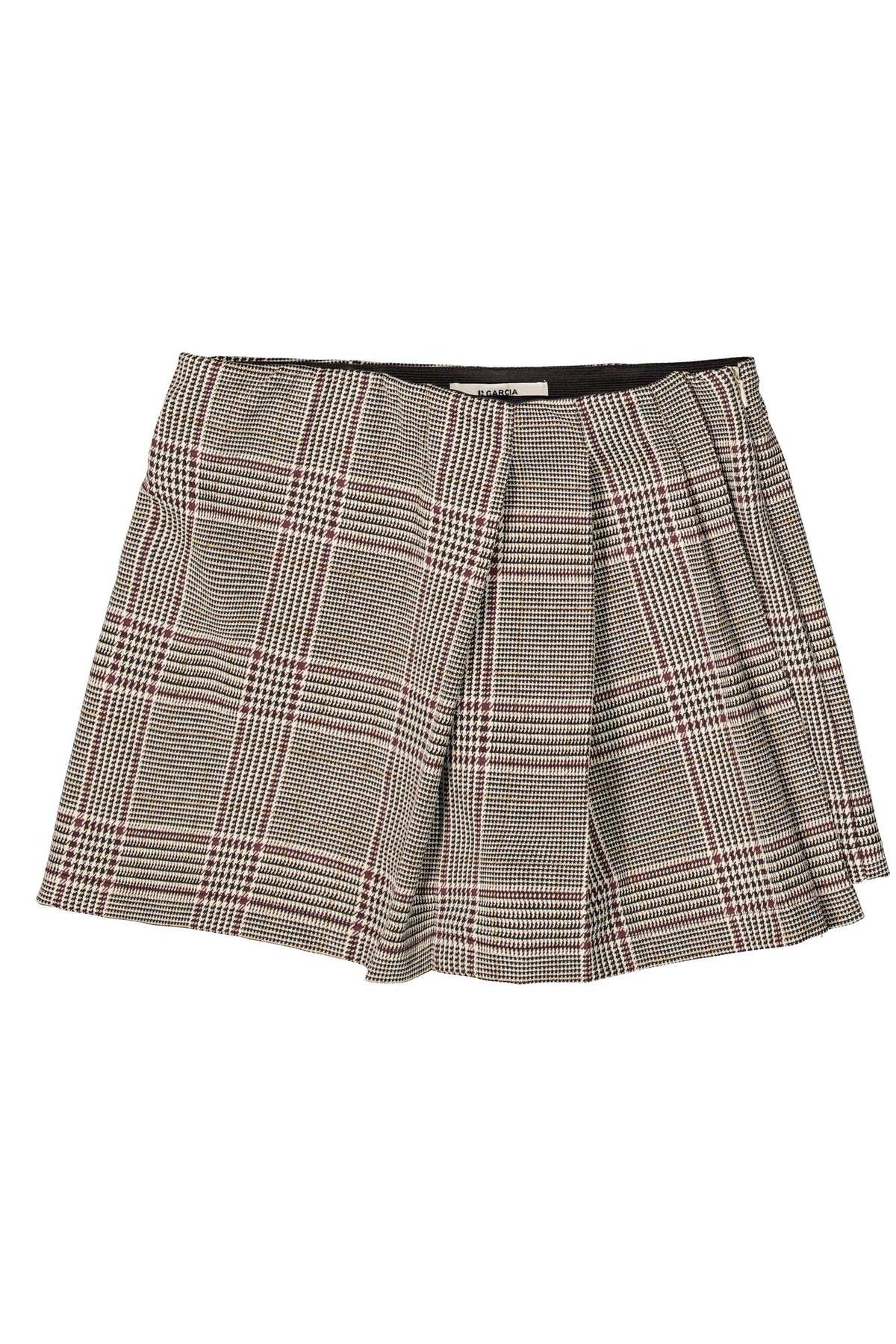 GARCIA BECCA Mini-jupe-short plissée à carreaux beige, noir et bordeaux