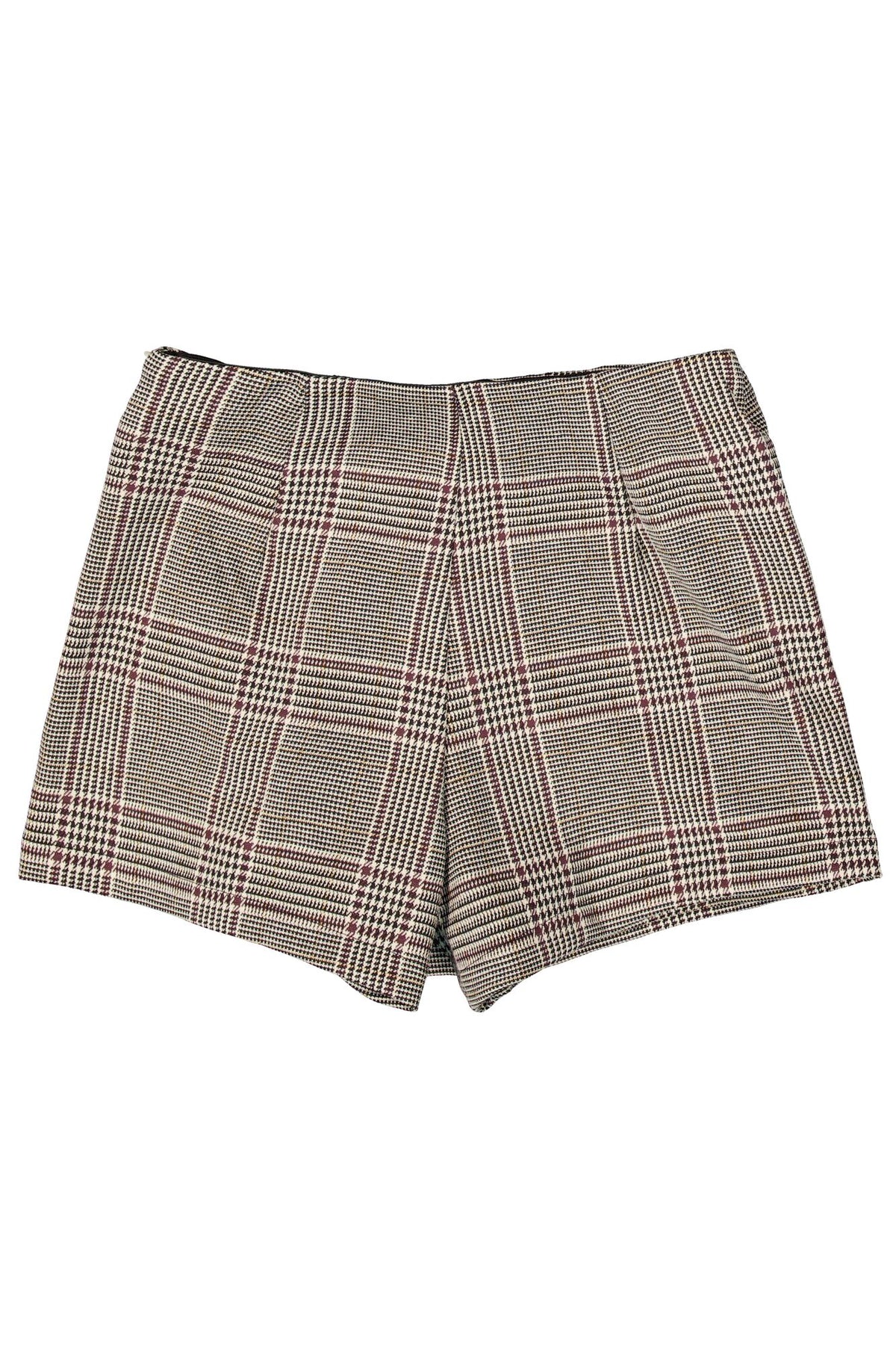GARCIA BECCA Mini-jupe-short plissée à carreaux beige, noir et bordeaux