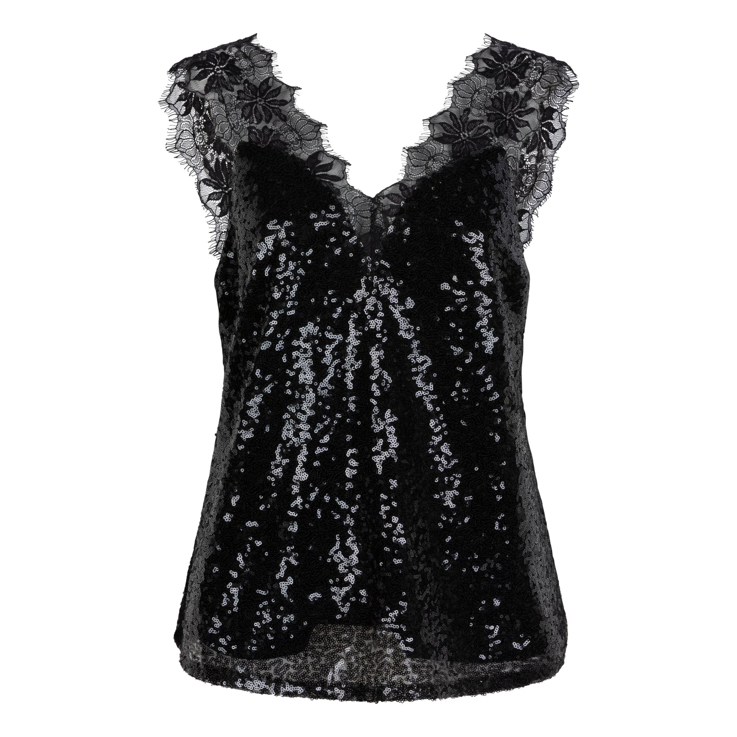 ESQUALO Black Sequin & Lace Top