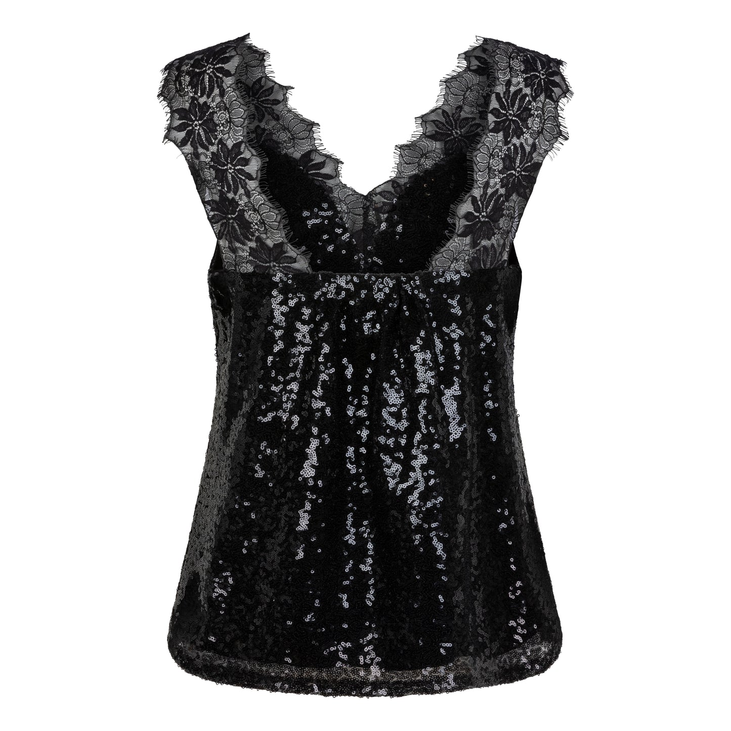 ESQUALO Black Sequin & Lace Top