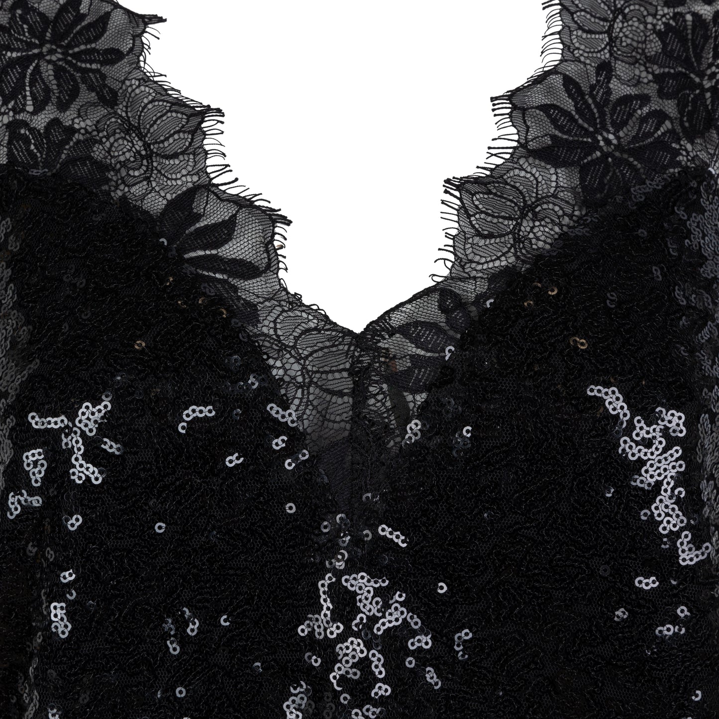 ESQUALO Black Sequin & Lace Top