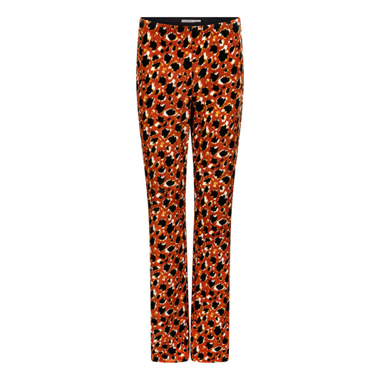 ESQUALO Orange Velvet Leopard Flared Pants