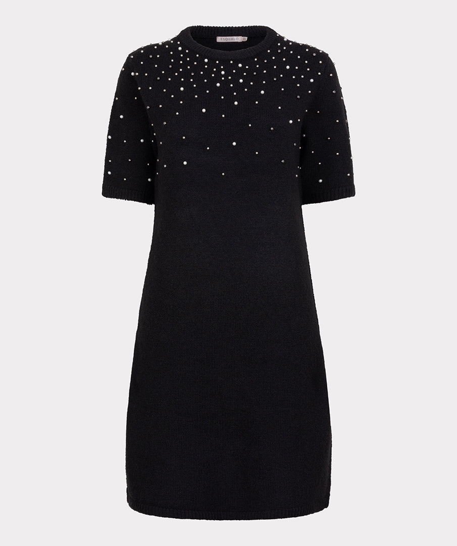 ESQUALO ELENA Black Pearl Knit Dress