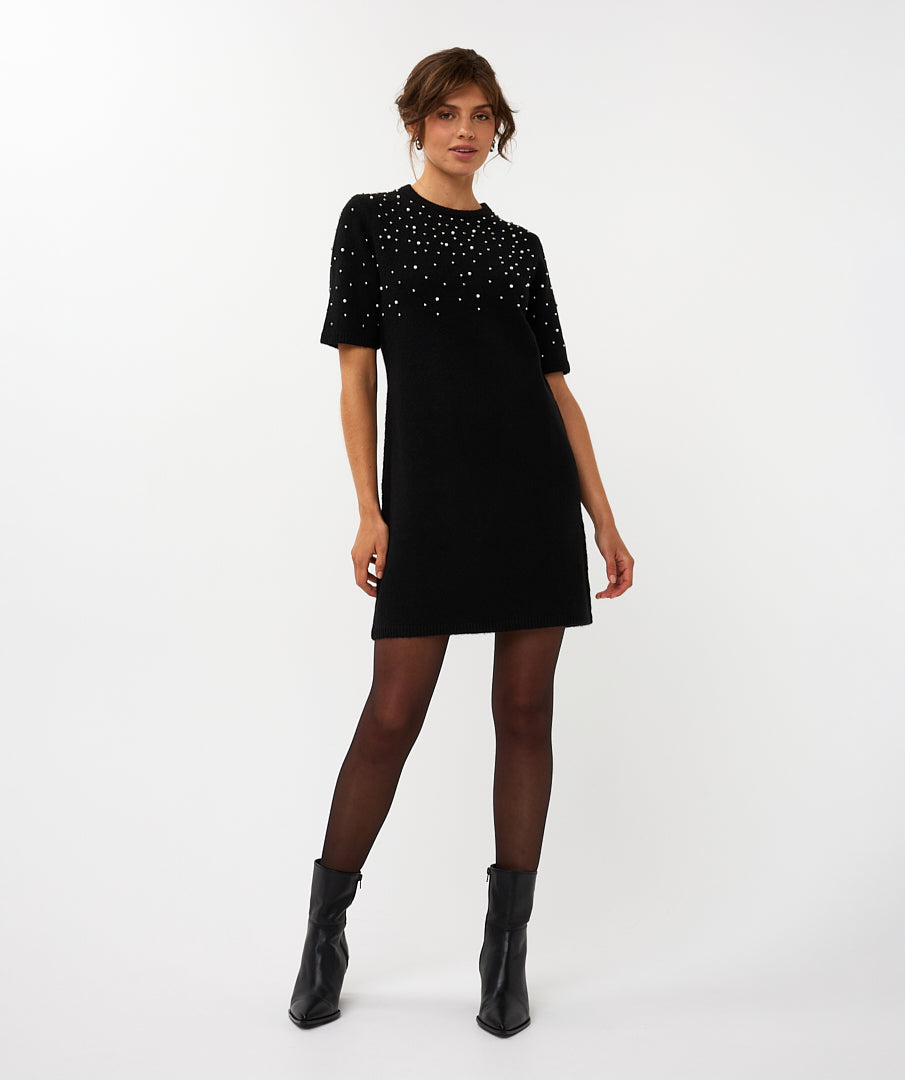 ESQUALO ELENA Black Pearl Knit Dress